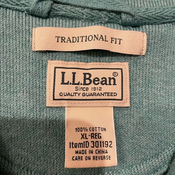 L.L. BEAN Men's Size XL Sweater Green Cotton 1/4 Zip Traditional Fit - Picture 4 of 7